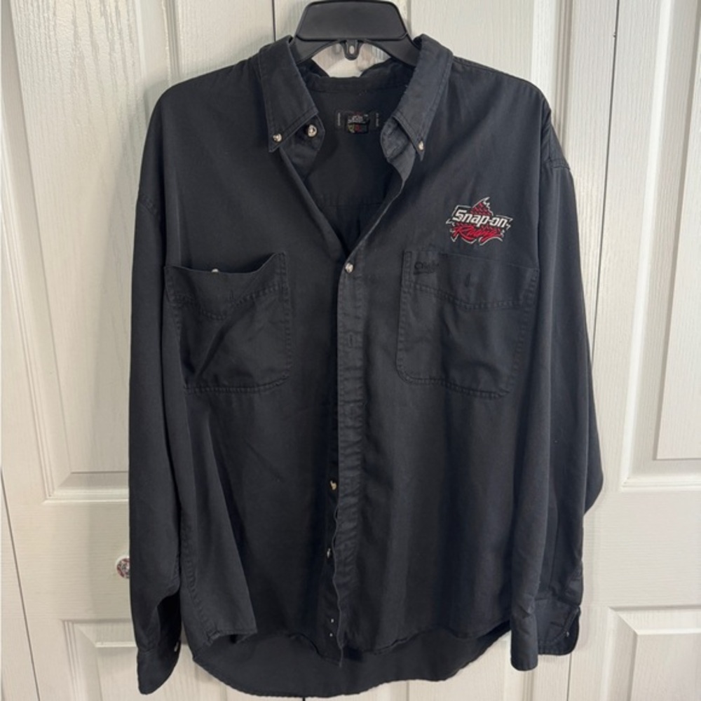 Choko Snap On Racing Patch Black Long Sleeve Button Up Men's Size Medium VTG 90s